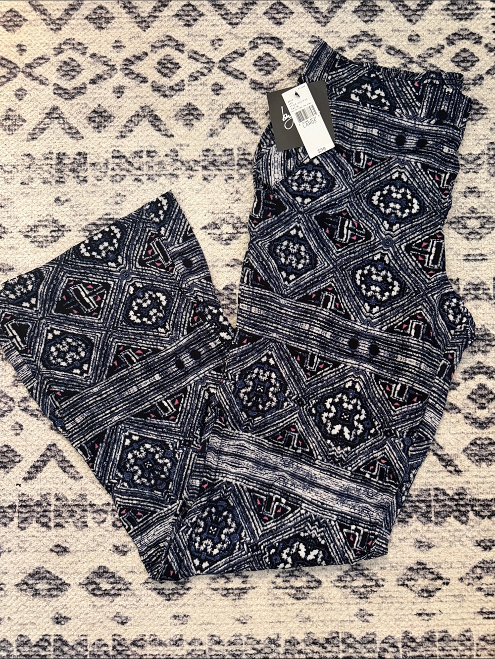 (2) Geometric Printed Wide Leg Pants - Navy & White & Black and White